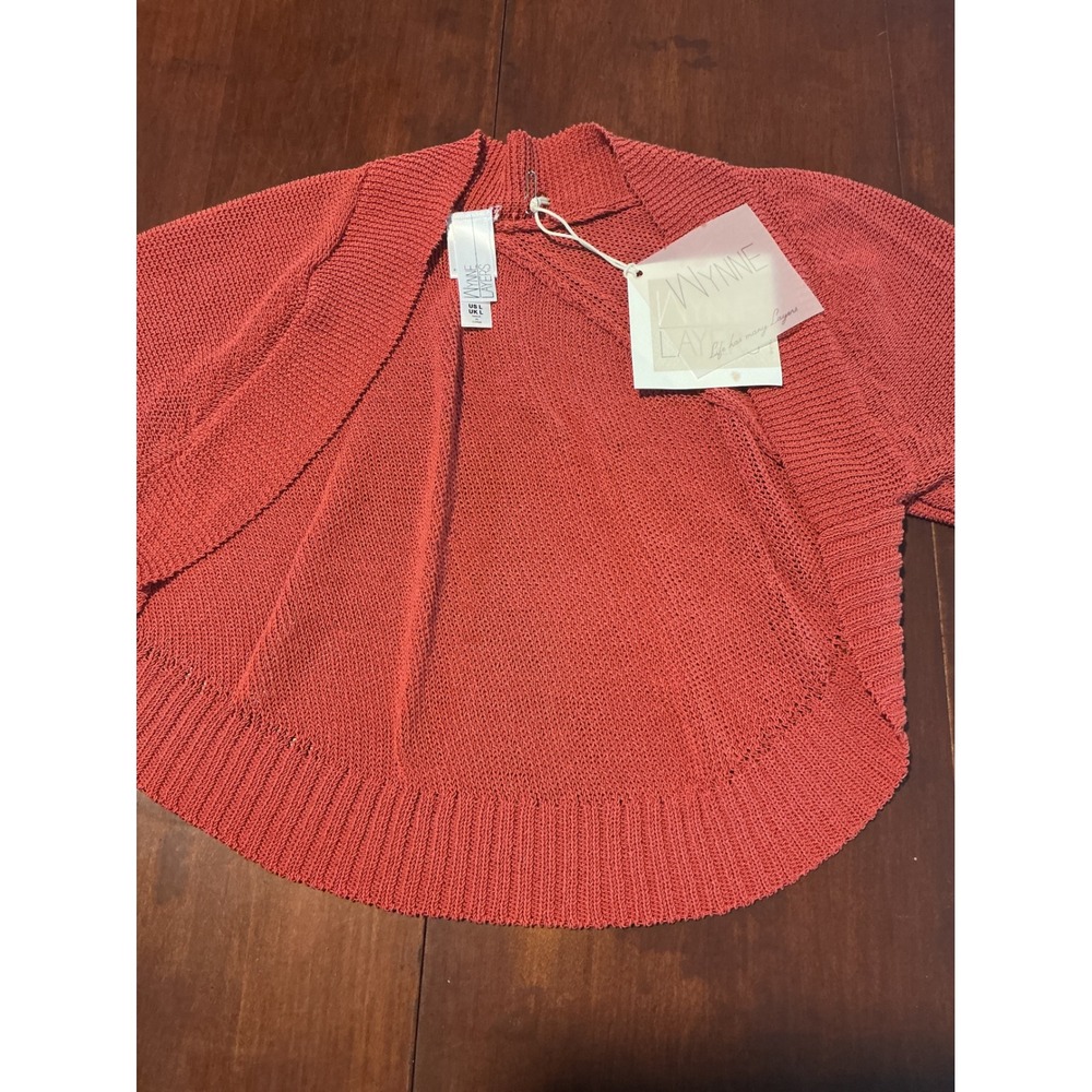 WynneLayers Terracotta Orange Cotton Blend Open Front Knit Shrug Sweater Large